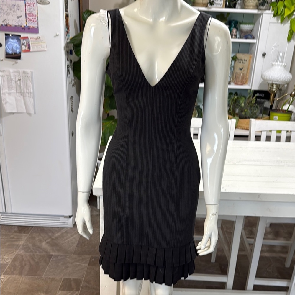 bebe size 2 Black V-Neck V back Mini bodycon Dress with pinstripe